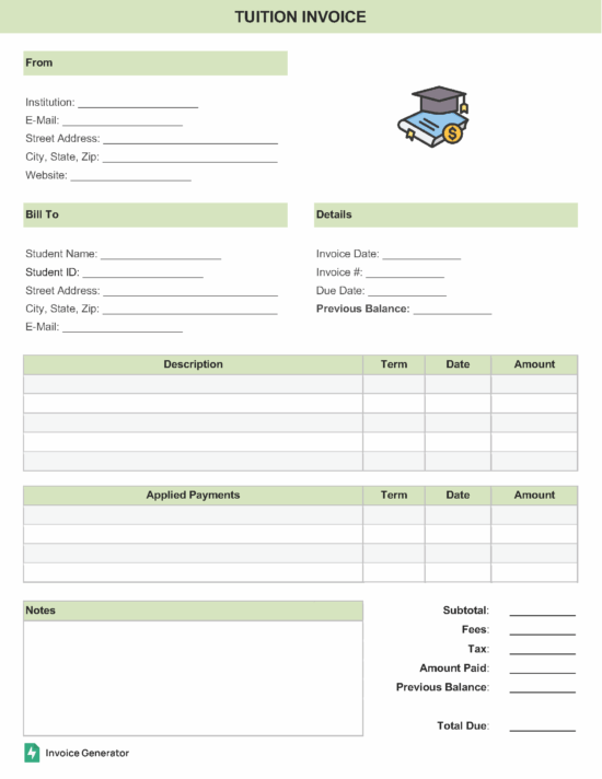 Tuition invoice template