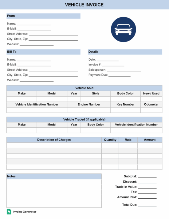 Vehicle invoice template