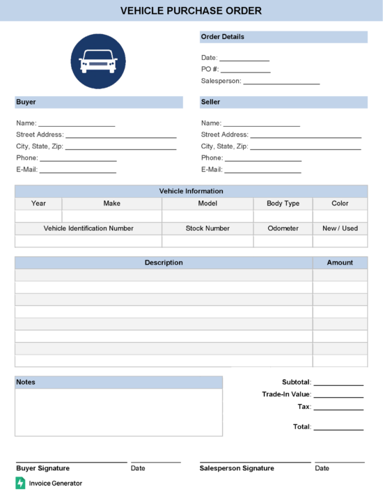 Vehicle Purchase Order Template