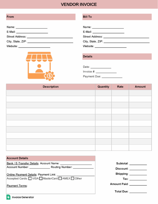Vendor invoice template