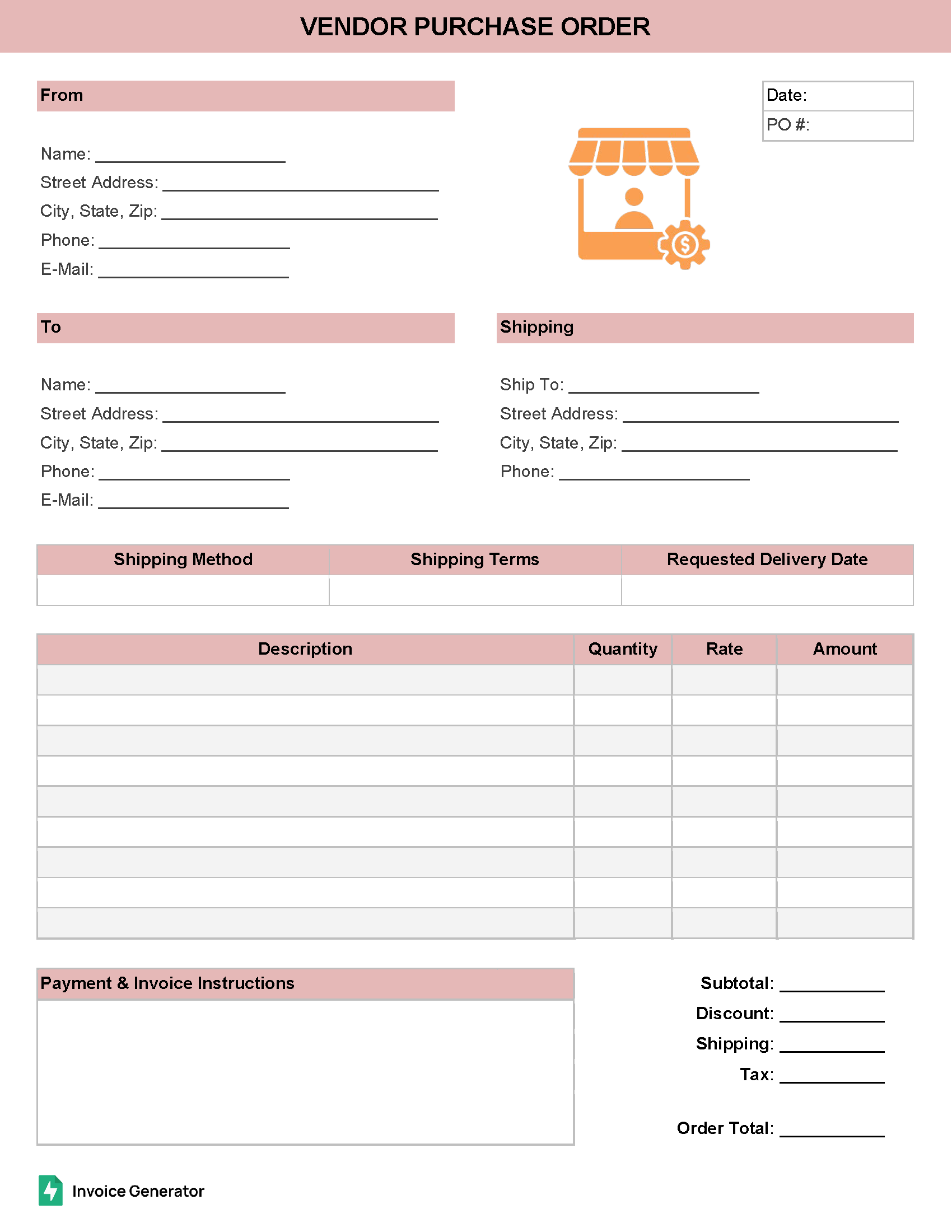 Vendor Purchase Order Template