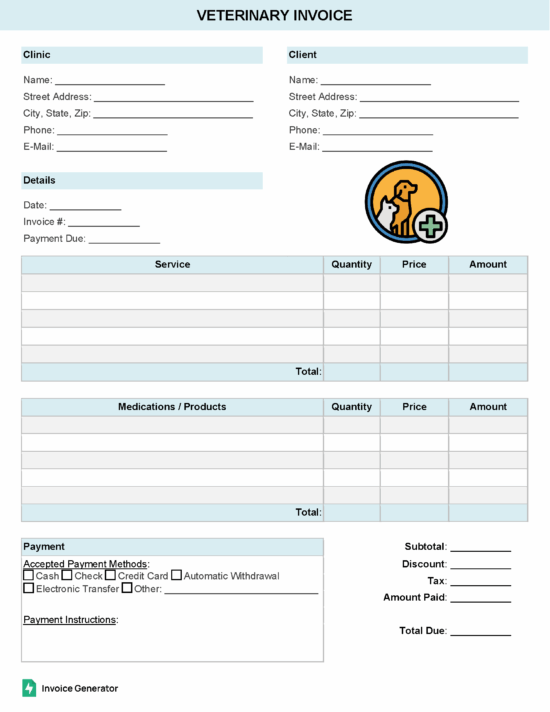 Veterinary invoice template