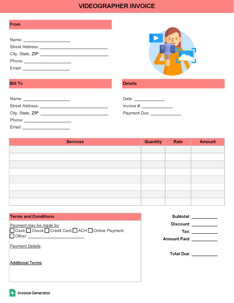 Videographer invoice template