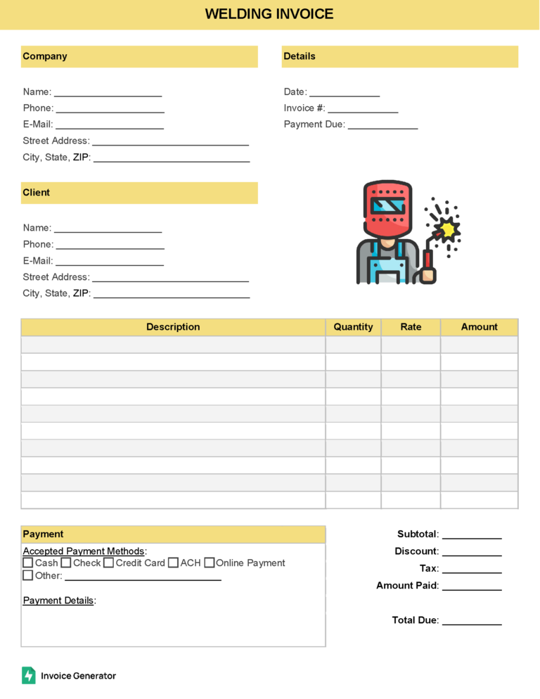 Welding invoice template