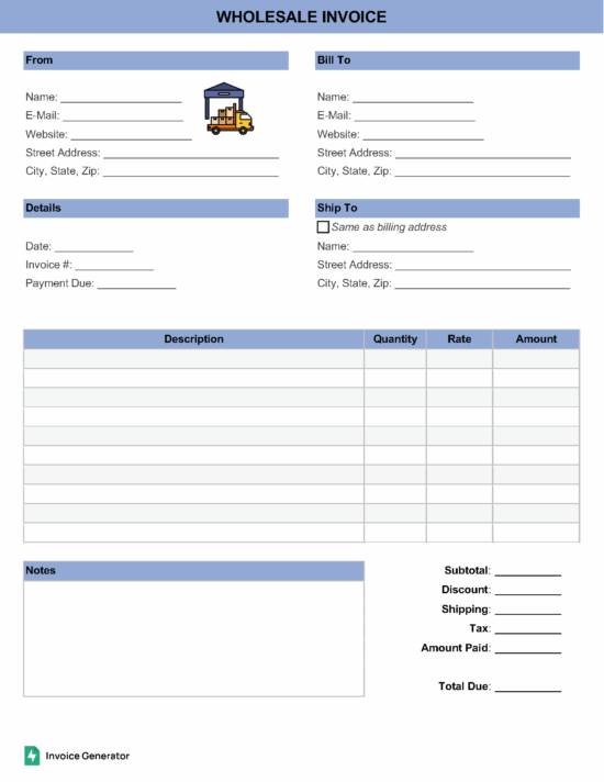 Wholesale invoice template