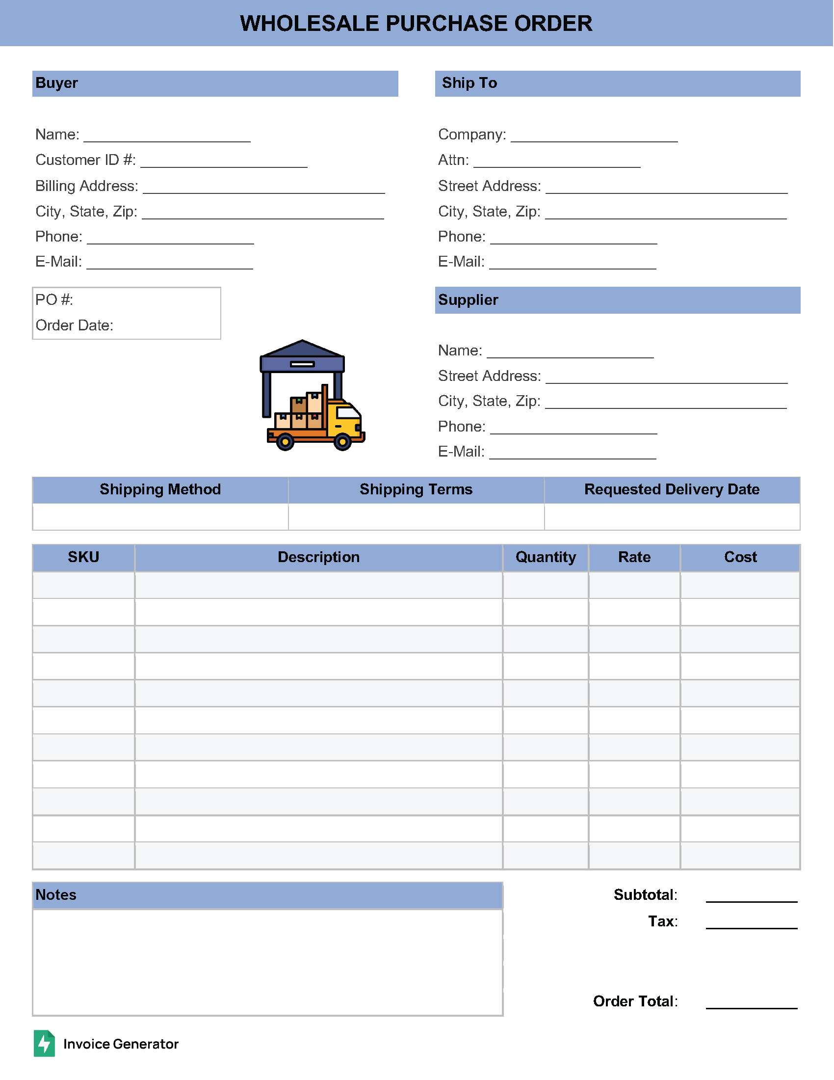 Wholesale Purchase Order Template