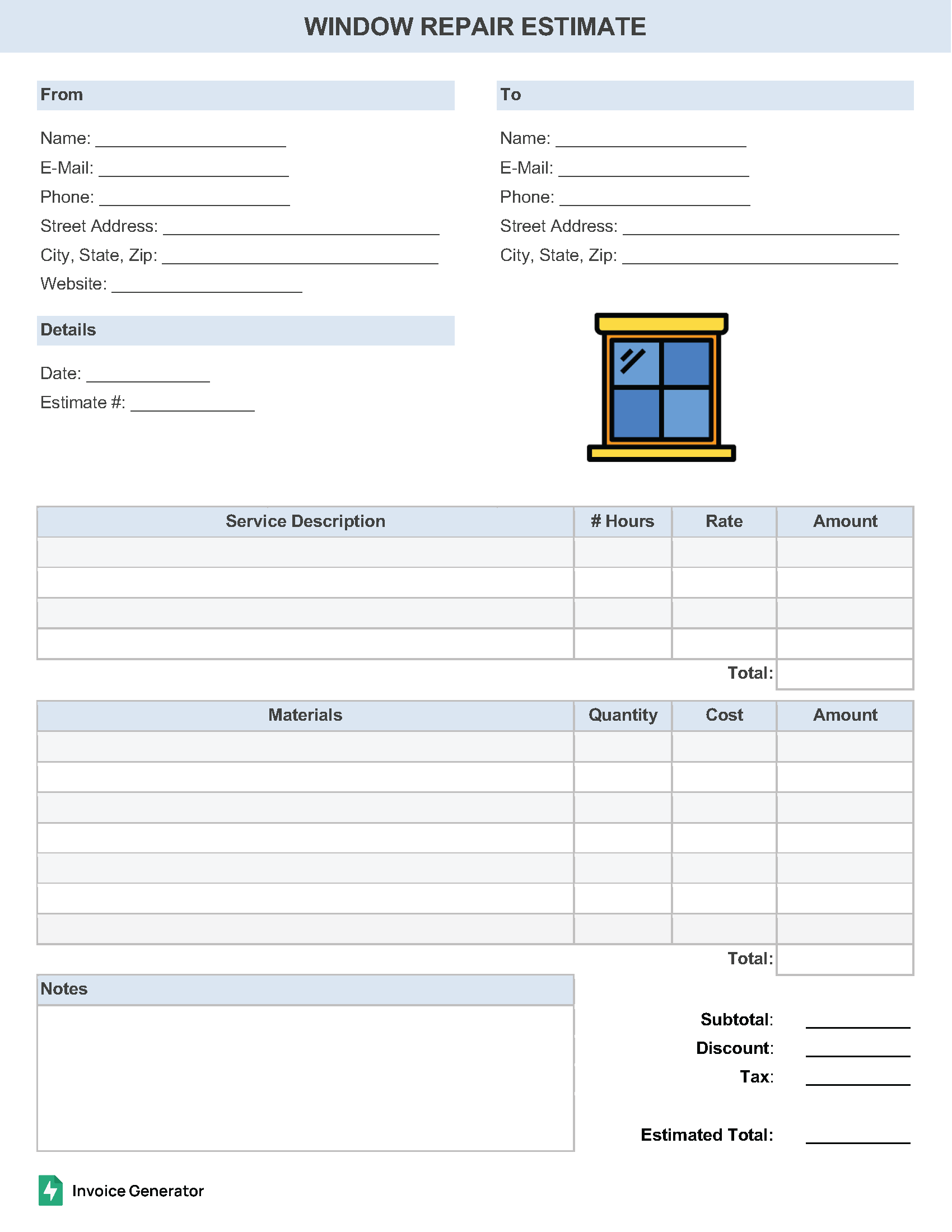 Window Repair Estimate Template