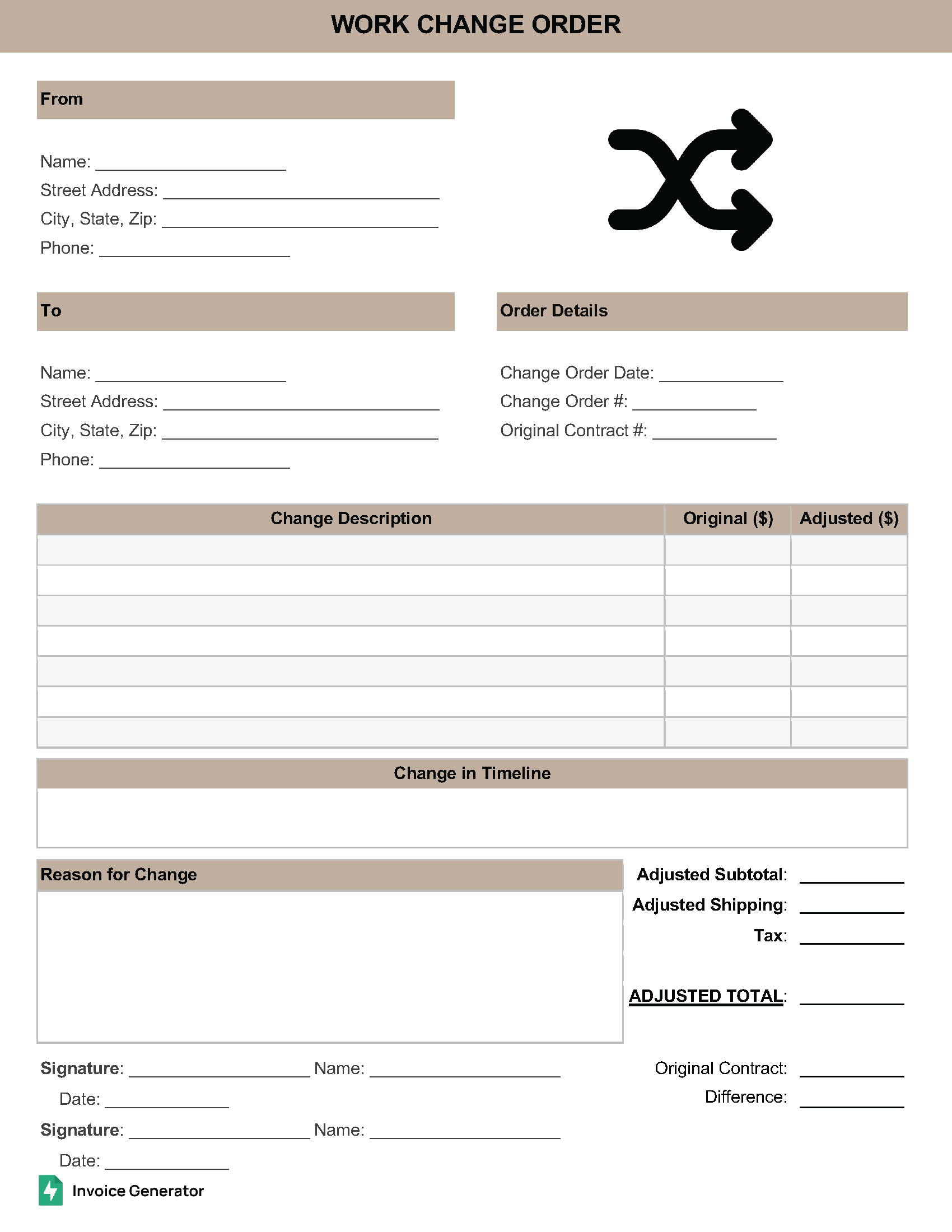 Free Work Change Order Template