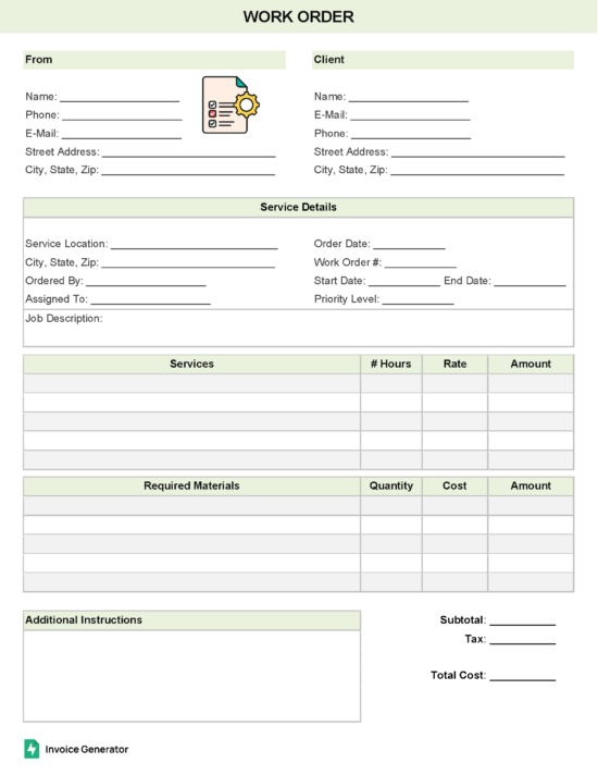 Work Order Templates (20)