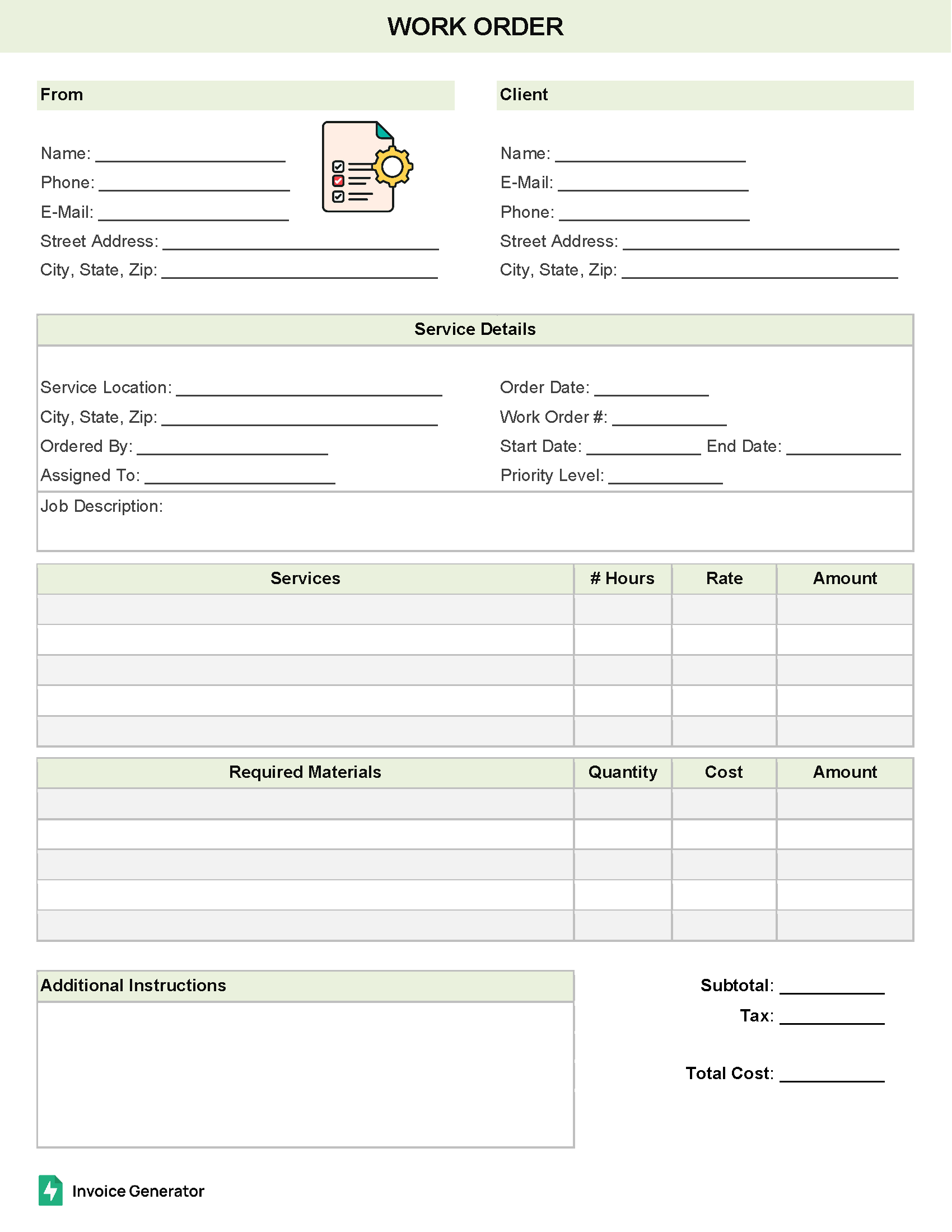 Work Order Templates (20)